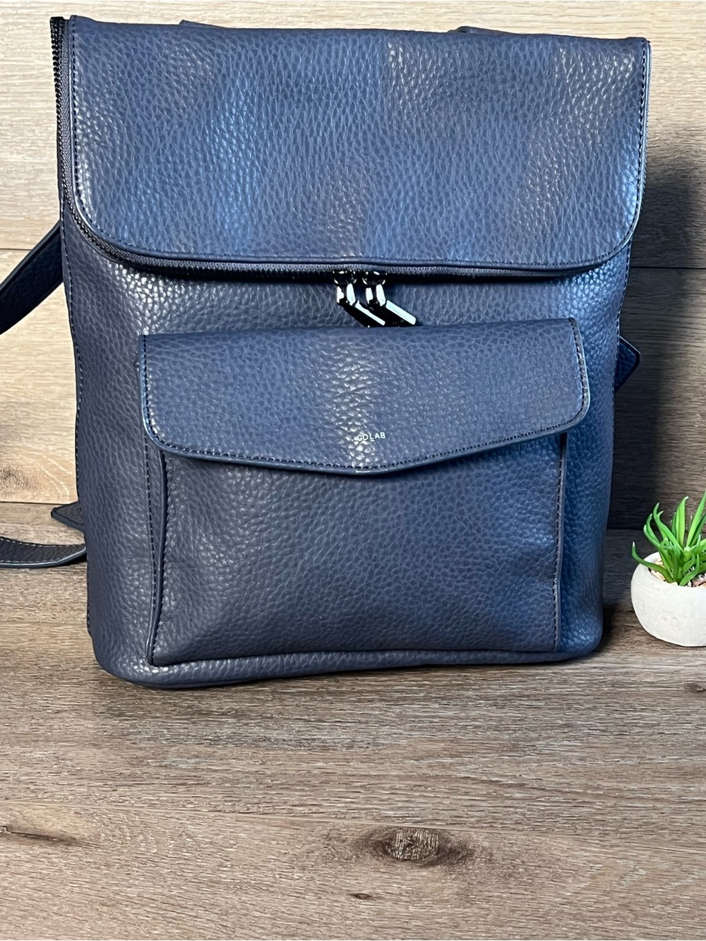 NWOT Co Lab Slate Blue Pebbled Backpack with Front and Back Pocket